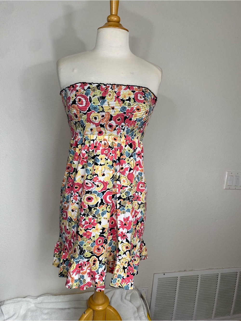 Vintage Y2K Juniors Multicolor Floral Strapless Sundress Size Small Boho Girly